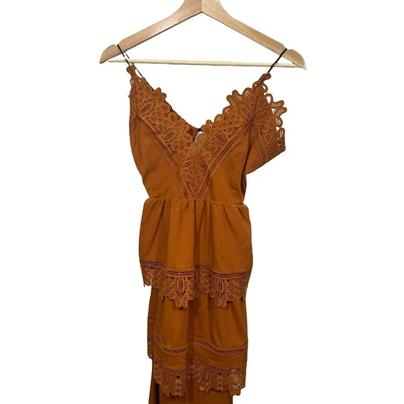 Self-Portrait Ivy Lace Trim Open-Back Midi Dress Burnt Orange  Size 8 - Picture 5 of 11
